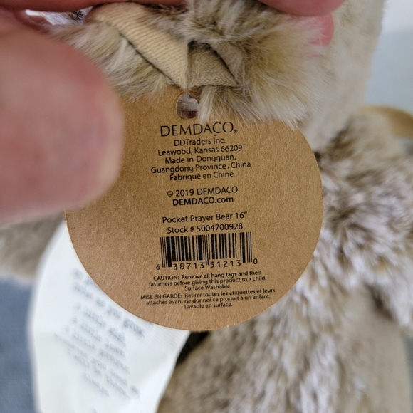 NWT Demdaco Pocket Prayer Bear Tan 16” Plush Super Soft Magnetic Paws Nice Gift! - Picture 6 of 7